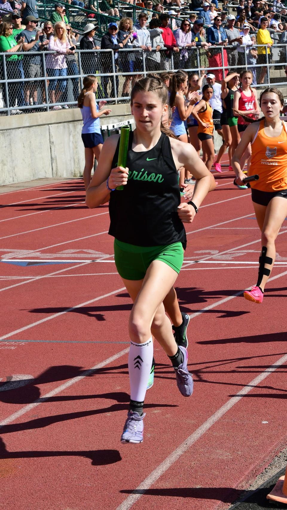 No matter where Harrison's Natalie Kiefer is in the relay order, she is able to relieve her teammates of any pre-race anxiety they might have.