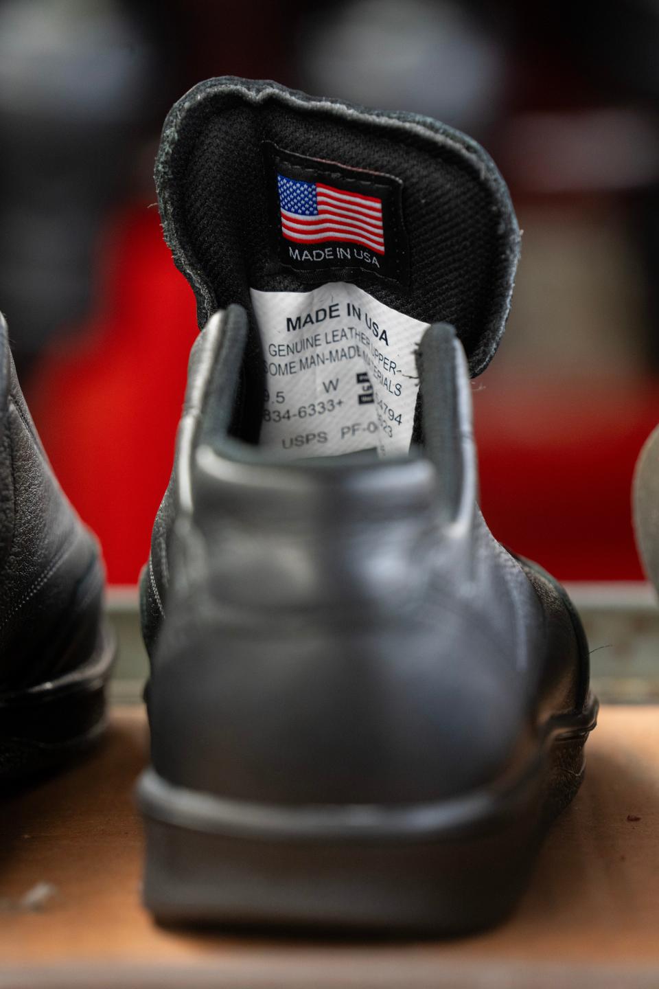 A shoe for US Postal Service workers is shown at the Weinbrenner Shoe Company in Merrill.