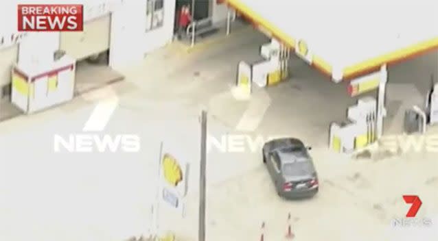 Pulling into the Shell service station. Source: 7News