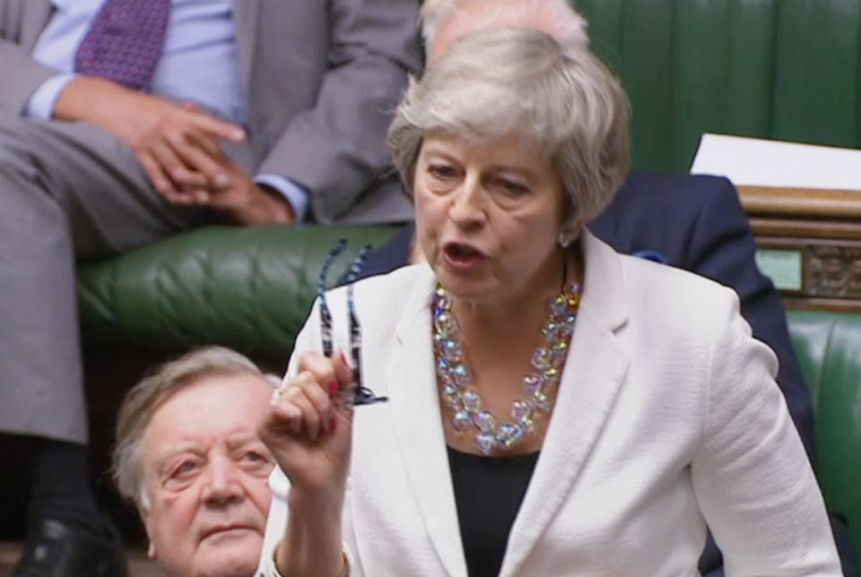 Former prime minister Theresa May speaks in the House of Commons, London, after Prime Minister Boris Johnson delivered a statement on his new Brexit deal.