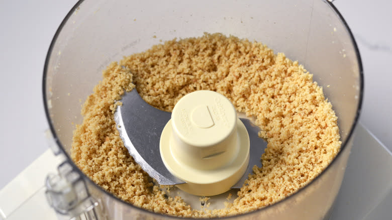 Hazelnuts being processed in a food processor