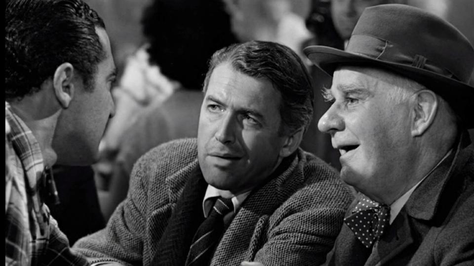 James Stewart, Henry Travers, and Sheldon Leonard in It's A Wonderful Life