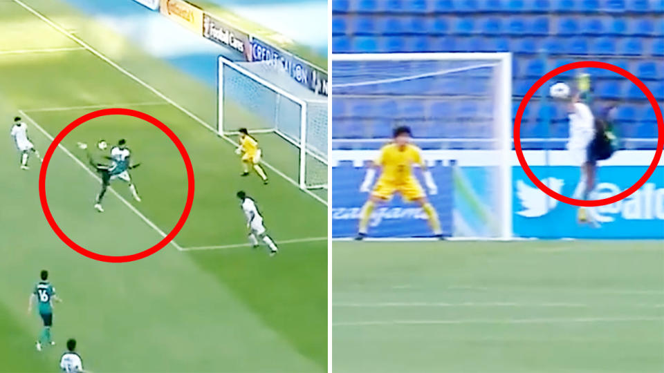 Alou Kuol, pictured here scoring an outrageous scorpion goal at the Under-23 Asian Cup.