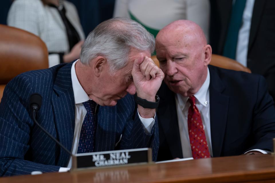 House Ways and Means Committee Chairman Richard Neal, D-Mass., left, and Rep. Kevin Brady, R-Texas, the ranking member,  as the panel meets to act on former President Donald Trump's tax returns on Dec. 20, 2022.