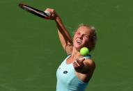 Aug 9, 2017; Toronto, Ontario, Canada; Katerina Siniakova of the Czech Republic prepares to serve against Venus Williams of the United States (not pictured) during the Rogers Cup tennis tournament at Aviva Centre. Mandatory Credit: Dan Hamilton-USA TODAY Sports