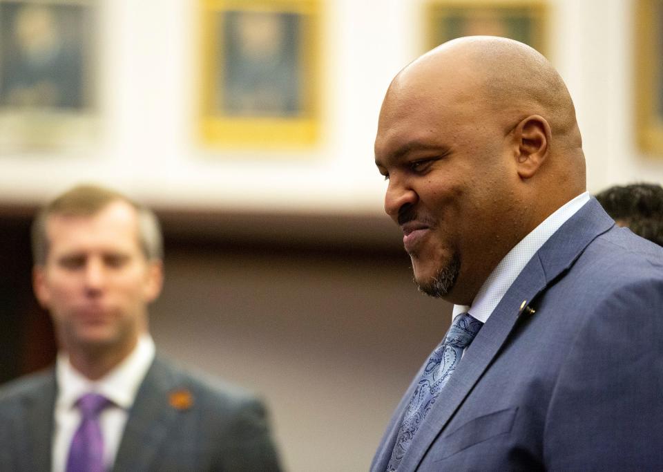 Florida District 3 Senator Corey Simon takes the oath of office in the Florida Senate on Tuesday, Nov. 22, 2022 in Tallahassee, Fla. 