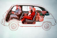 <p>The Fiat 600-based Multipla was arguably the world's first MPV, and certainly one of the smallest. It may be less than 12 feet long, but you could still squeeze six into a Multipla – although they had to be very good friends. But with just a <strong>767cc</strong> engine, you weren't going to get anywhere in a hurry...</p>