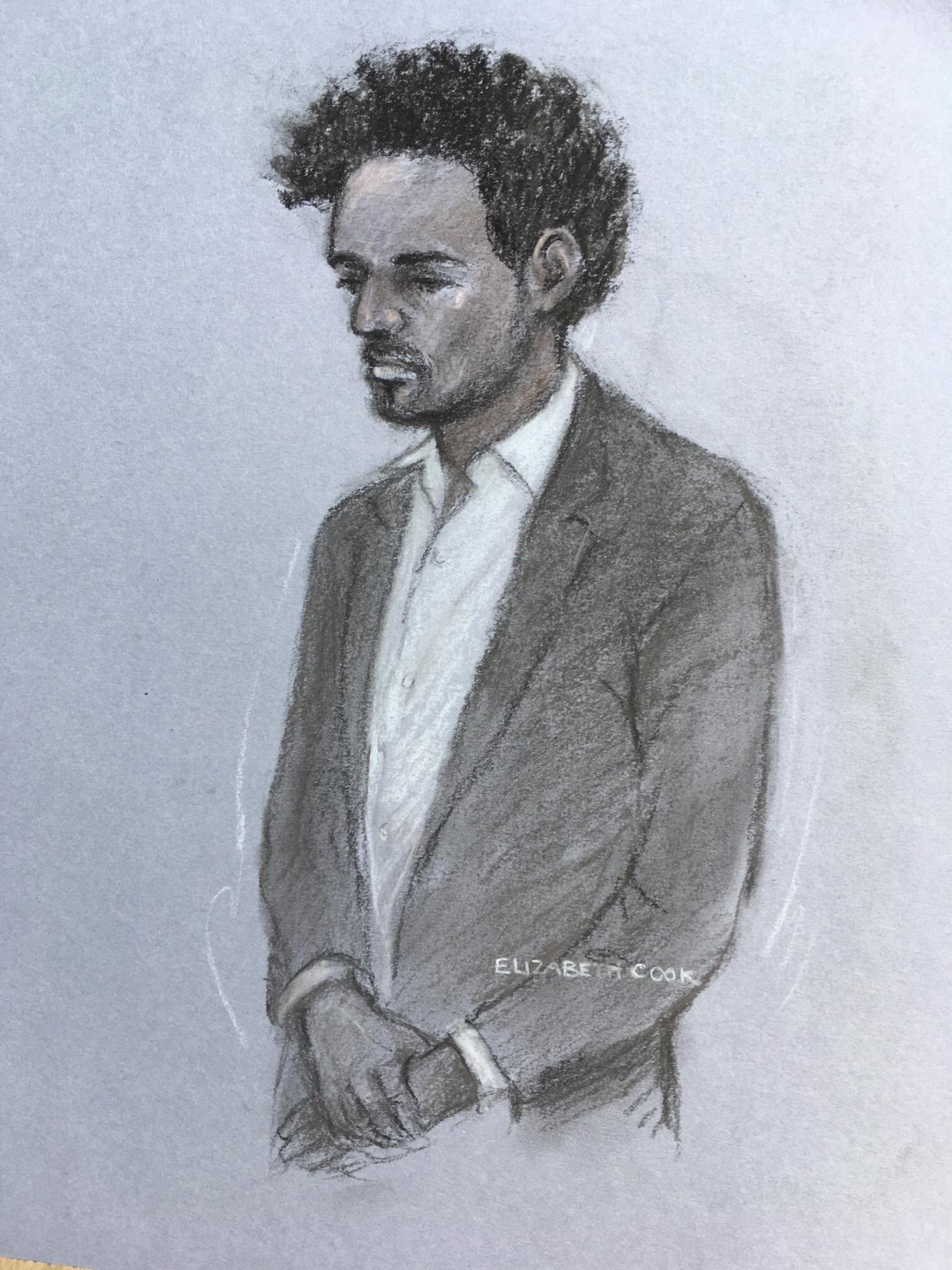 Court artist sketch by Elizabeth Cook of Callum Wheeler, 21, appearing at Canterbury Crown Court where he is accused with the murder of police community support officer Julia James. The 53-year-old PCSO was found dead in Akholt Wood near her home in Snowdown, Kent, on April 27. Picture date: Monday May 9, 2022.