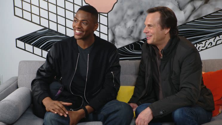 Justin Cornwell and Bill Paxton at Yahoo Studios chatting about <em>Training Day</em>. (Photo: Yahoo Studios)