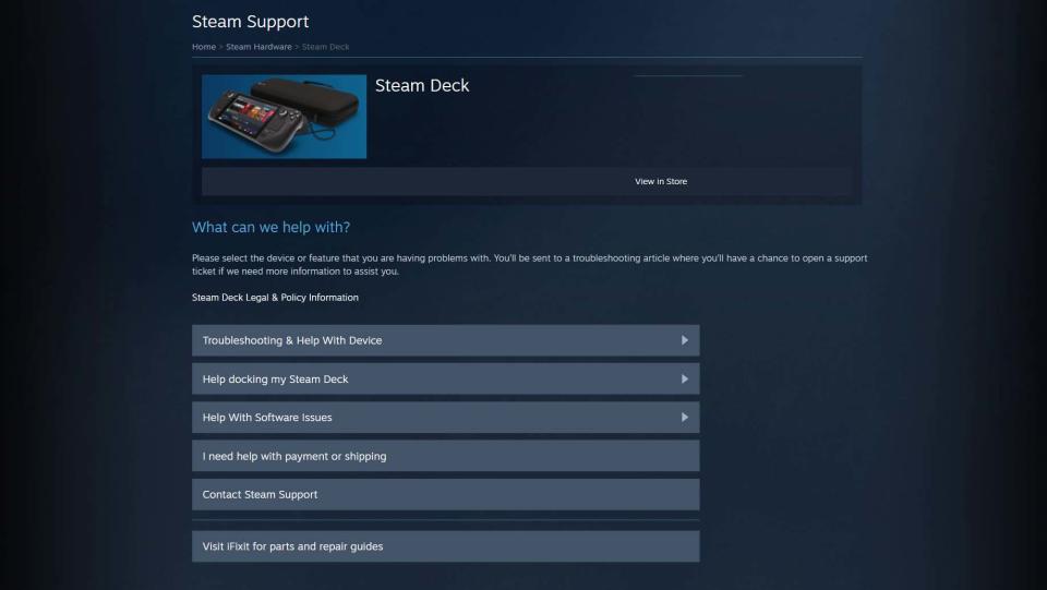 Steam Deck support page.