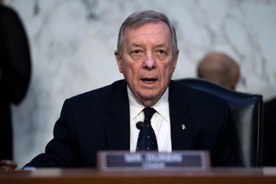 Sen. Dick Durbin, D-Ill., chairman of the Senate Judiciary Committee, leads a hearing in response to recent criticism of the ethical practices of some justices of the Supreme Court, at the Capitol in Washington, Tuesday, May 2, 2023.