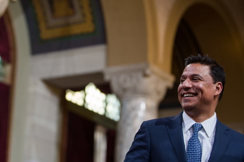 LOS ANGELES, CA - DECEMBER 13: Los Angeles City Council member Jose Huizar, before the Los Angeles City Council votes on imposing a new fee on development to raise money for affordable housing at the L.A. City Council Chambers on December 13, 2017 in Los Angeles, CA. (Kent Nishimura / Los Angeles Times)