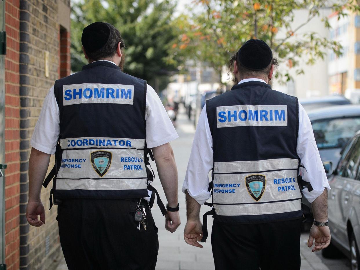 Members of the Jewish 'Shomrim' security patrol team are pictured in north London: Getty