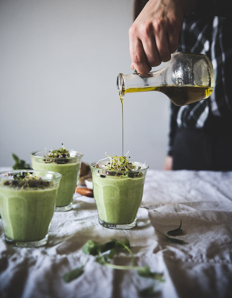 Gaspacho vert, concombre, et petits pois