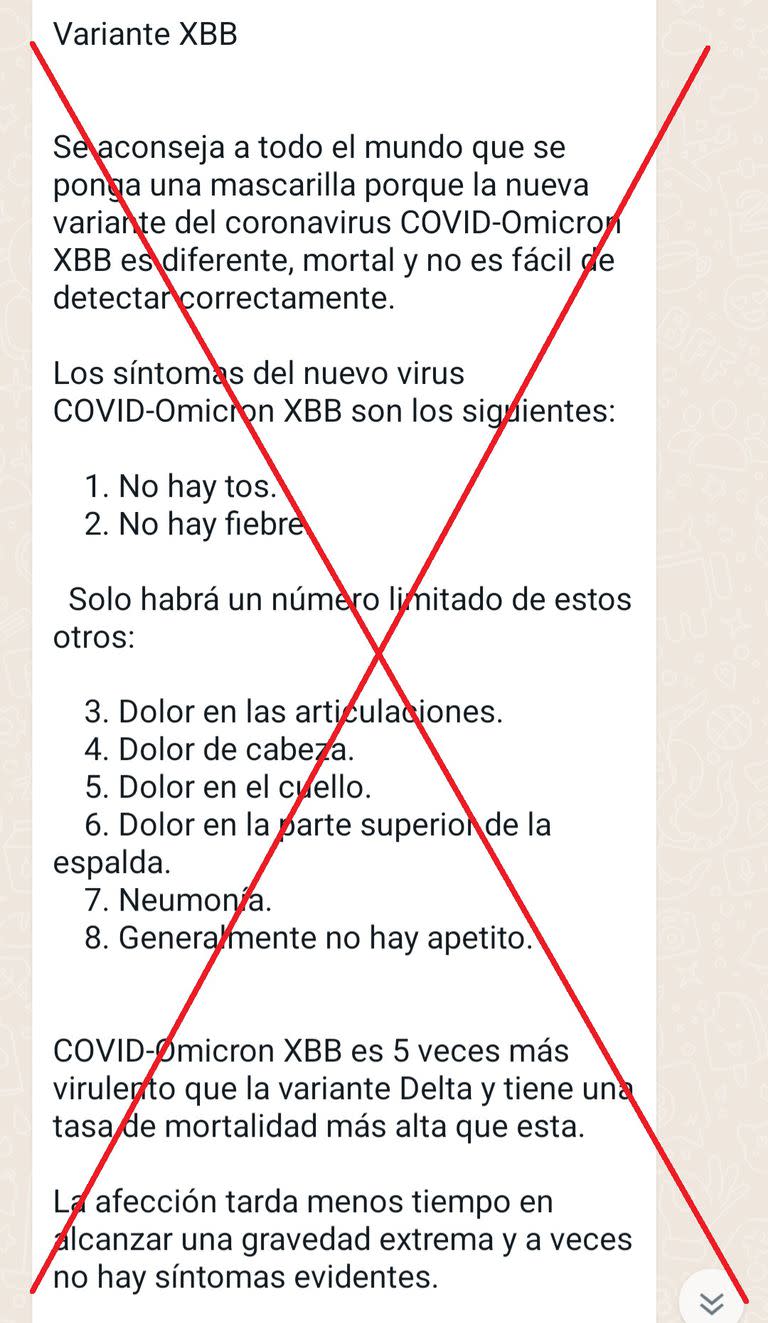 El mensaje con información falsa que se viralizó en las redes y WhatsApp