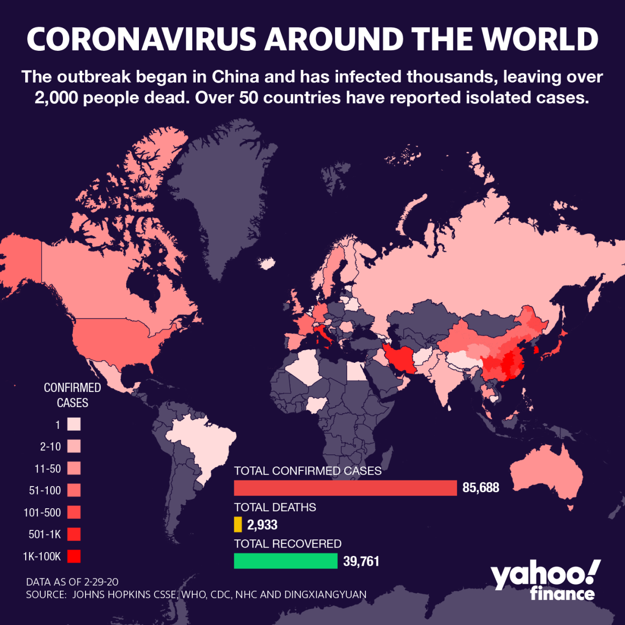 Coronavirus around the world. (Graphic: David Foster/Yahoo Finance)