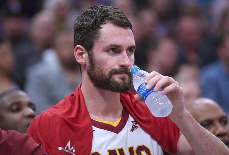 Kevin Love tries to stay hydrated. His doctor told him that’s very important. (Getty)