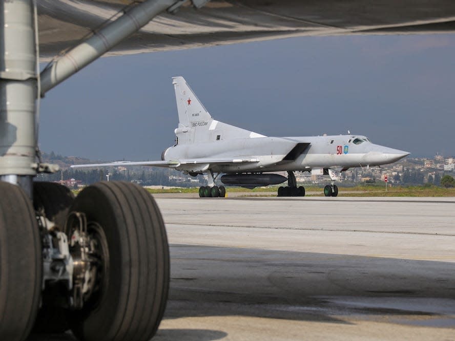 The Tupelov Tu-22M supersonic bomber can carry up to three Kh-22 missiles, an anti-ship weapon that Russia has been using against Ukraine's urban areas.