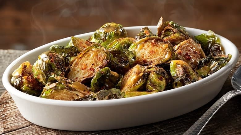 steaming bowl of Brussels sprouts