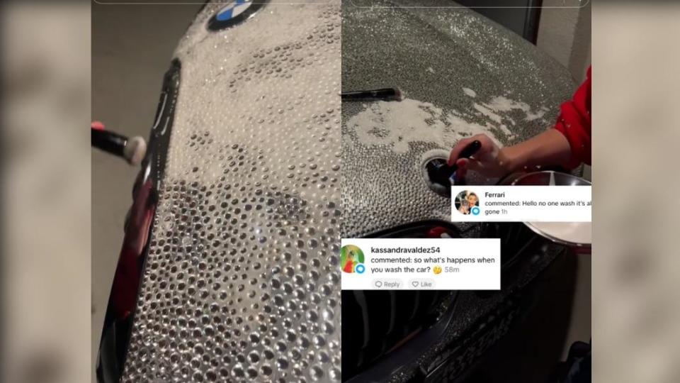 奧爾加示範用化妝刷洗車。（圖／翻攝自 TikTok）