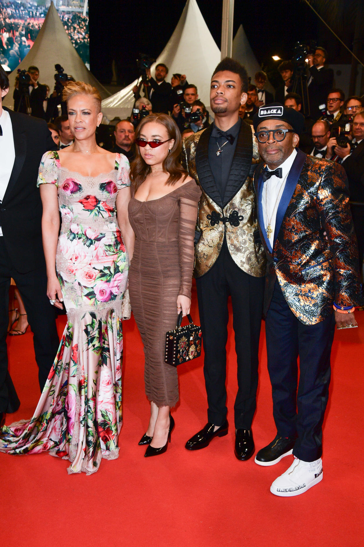 CANNES, FRANCE - MAY 14: Tonya Lewis Lee, Sarchel Lee, Jackson Lee and director Spike Lee  depart the screening of 'BlacKkKlansman' during the 71st annual Cannes Film Festival at Palais des Festivals on May 14, 2018 in Cannes, France.  (Photo by George Pimentel/WireImage)