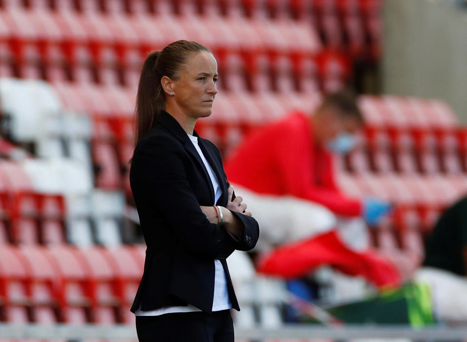 Casey Stoney has steered Manchester United to the top of the Barclays FA Women's Super League table. Pic: Reuters