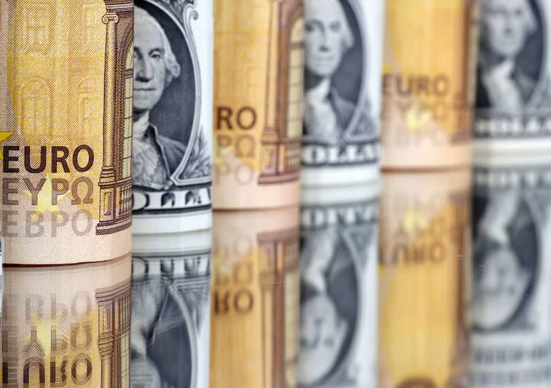 FILE PHOTO: Illustration shows U.S. Dollar and Euro banknotes