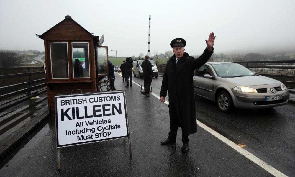 Anti-Brexit campaigners at a mock customs post at Ravensdale, Co Louth.