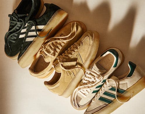 <span class="caption">The many colour ways of the 8th Street Samba shoe.</span> <span class="attribution"><a class="link " href="https://kith.com/blogs/kith/the-8th-street-samba-by-ronnie-fieg-for-adidas-originals-clarks-originals" rel="nofollow noopener" target="_blank" data-ylk="slk:Courtesy of Kith;elm:context_link;itc:0;sec:content-canvas">Courtesy of Kith</a>, <a class="link " href="http://creativecommons.org/licenses/by-sa/4.0/" rel="nofollow noopener" target="_blank" data-ylk="slk:CC BY-SA;elm:context_link;itc:0;sec:content-canvas">CC BY-SA</a></span>