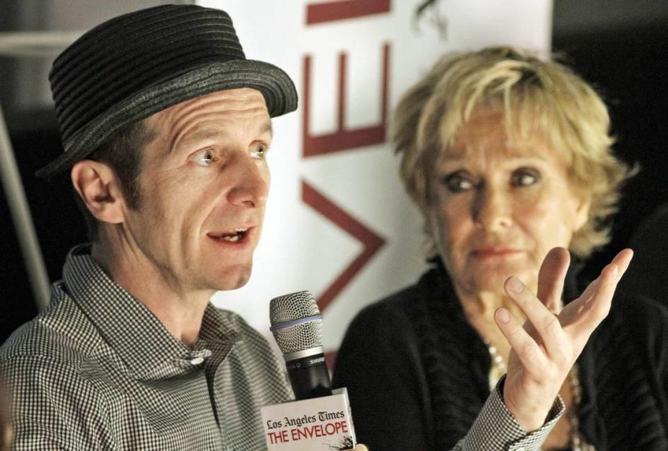 Denis O’Hare, left, photographed at a 2011 panel discussion in L.A. with actress Cloris Leachman.