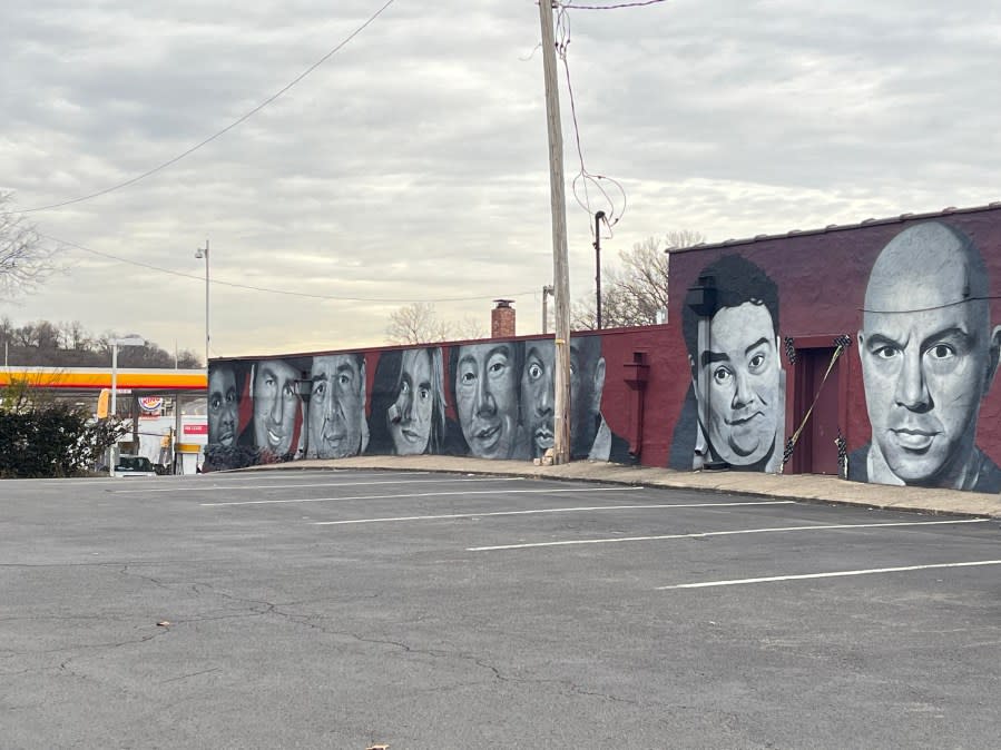 <em>More comedians grace the rear wall of Zanies Nashville (Photo: WKRN)</em>