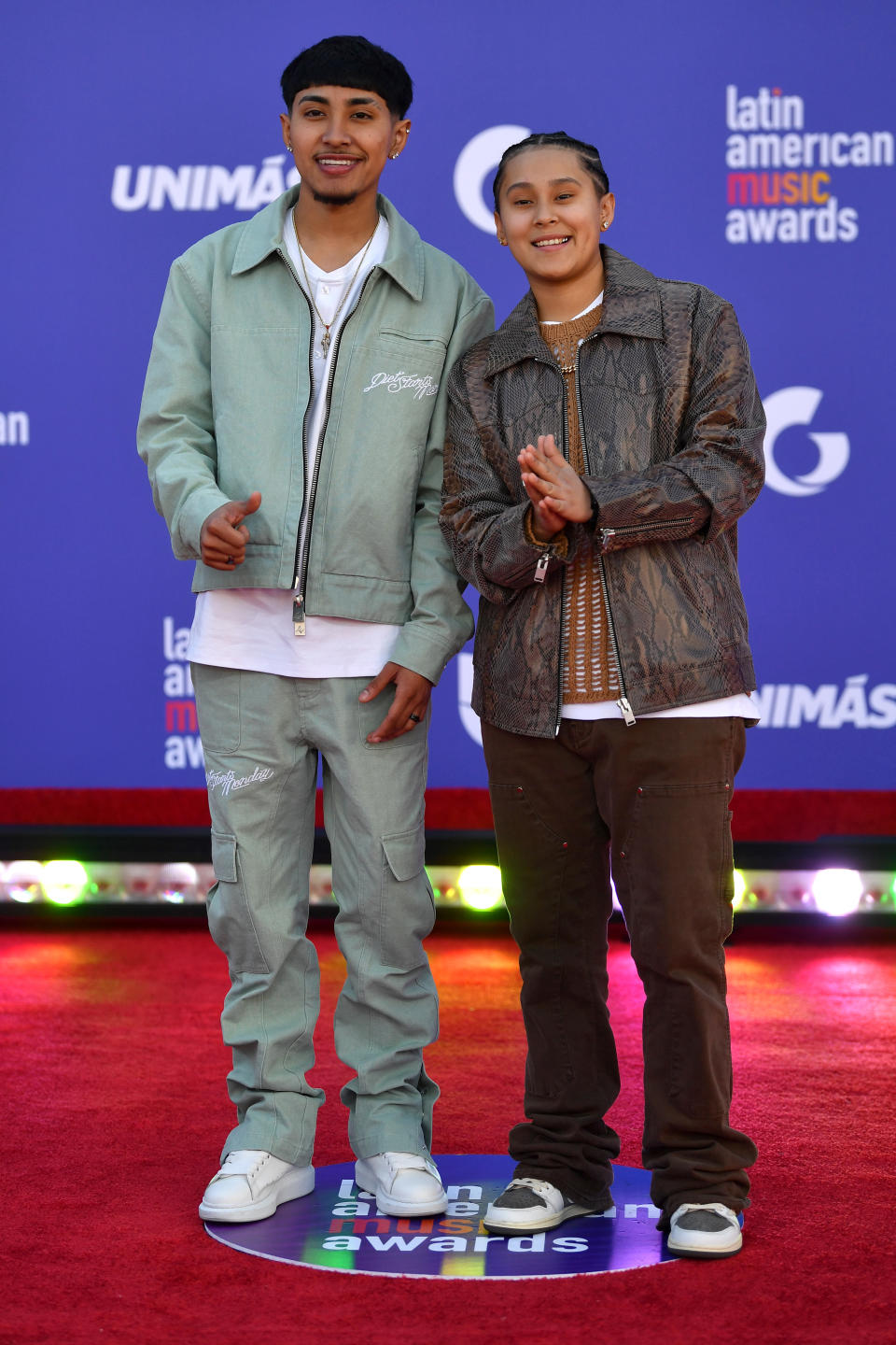 LAS VEGAS, NEVADA - APRIL 20: (L-R) Jairo Martínez and Yahritza Martínez attend the 2023 Latin American Music Awards at MGM Grand Garden Arena on April 20, 2023 in Las Vegas, Nevada. (Photo by Denise Truscello/WireImage)