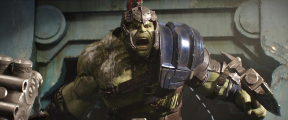 Hulk is armored up to battle Thor in <i>Ragnarok</i>. (Photo: Marvel Studios)
