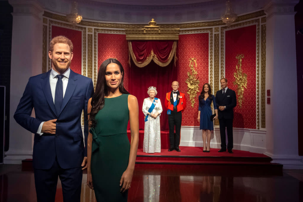 Madame Tussauds London has moved wax figures of Prince Harry and Meghan Markle away from the rest of the royal family. (Photo: Victoria Jones/PA Images via Getty Images) 