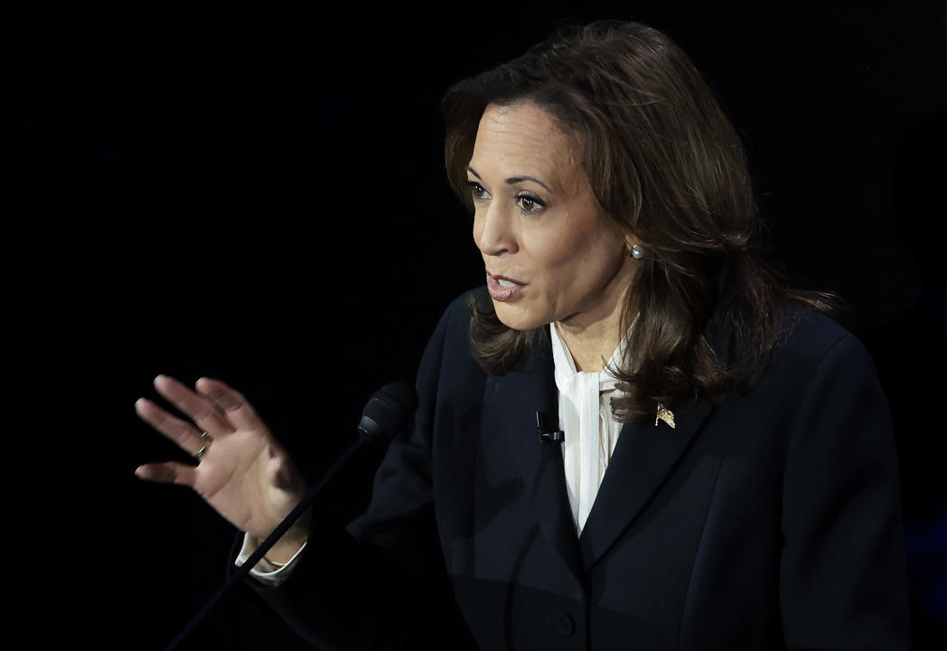 PHILADELPHIA, PENNSYLVANIA - SEPTEMBER 10: Democratic presidential nominee, U.S. Vice President Kamala Harris, debates Republican presidential nominee, former U.S. president Donald Trump, for the first time during the presidential election campaign at The National Constitution Center on September 10, 2024 in Philadelphia, Pennsylvania. After earning the Democratic Party nomination following President Joe Biden’s decision to leave the race, Harris faced off with Trump in what may be the only debate of the 2024 race for the White House. (Photo by Win McNamee/Getty Images)