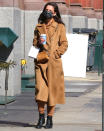 <p>Katie Holmes dresses in a stylish brown coat and matching bag on her coffee run on Wednesday in N.Y.C.</p>