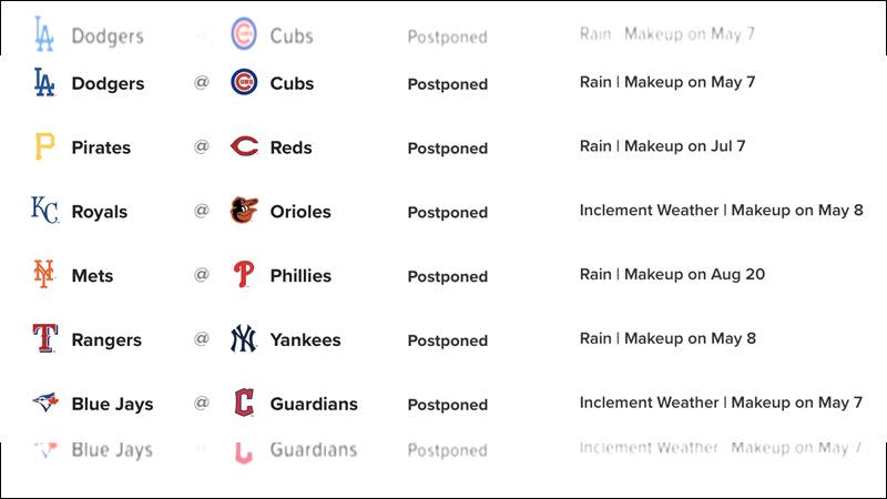 大聯盟6場比賽因為天氣因素延賽。（圖／翻攝自MLB官網）