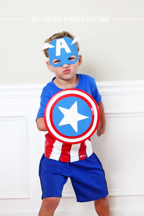 <p>Plain old tape and foam transform a T-shirt, shorts, and Frisbee into Captain America's costume and shield. Talk about a "Marvel."</p><p><strong>Get the tutorial at <a href="http://inhonorofdesign.com/2013/09/diy-captain-america-costume-with-pb-kids/" rel="nofollow noopener" target="_blank" data-ylk="slk:In Honor of Design;elm:context_link;itc:0;sec:content-canvas" class="link ">In Honor of Design</a>.</strong></p><p><a class="link " href="https://www.amazon.com/Cintz-Frisbee-set-of-4/dp/B006WW7YEK?tag=syn-yahoo-20&ascsubtag=%5Bartid%7C10050.g.21345654%5Bsrc%7Cyahoo-us" rel="nofollow noopener" target="_blank" data-ylk="slk:SHOP FRISBEES;elm:context_link;itc:0;sec:content-canvas">SHOP FRISBEES</a></p>