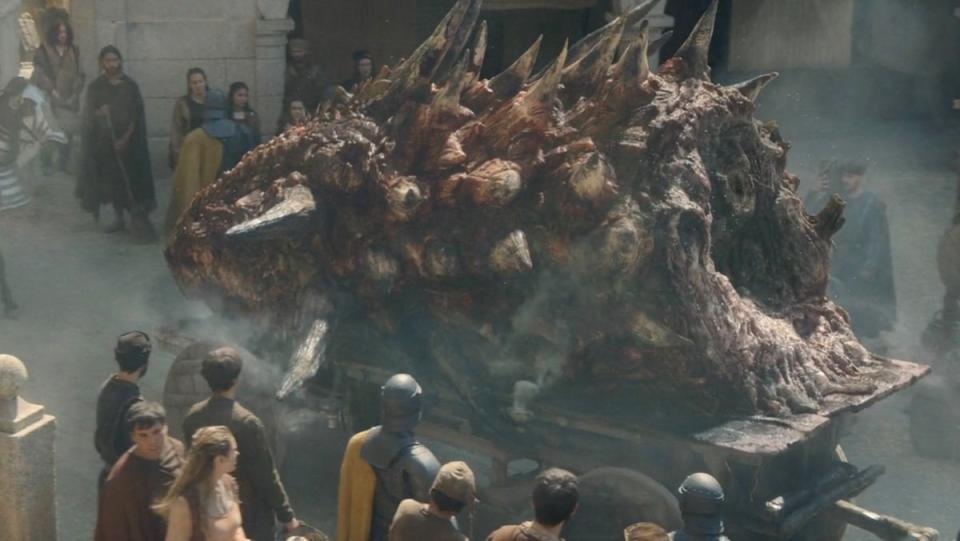 A red dragon's head marched through the streets of King's Landing on House of the Dragon