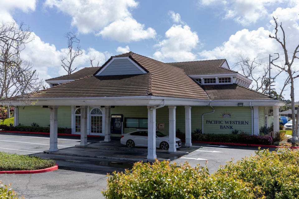 A general view of Pacific Western Bank in Huntington Beach