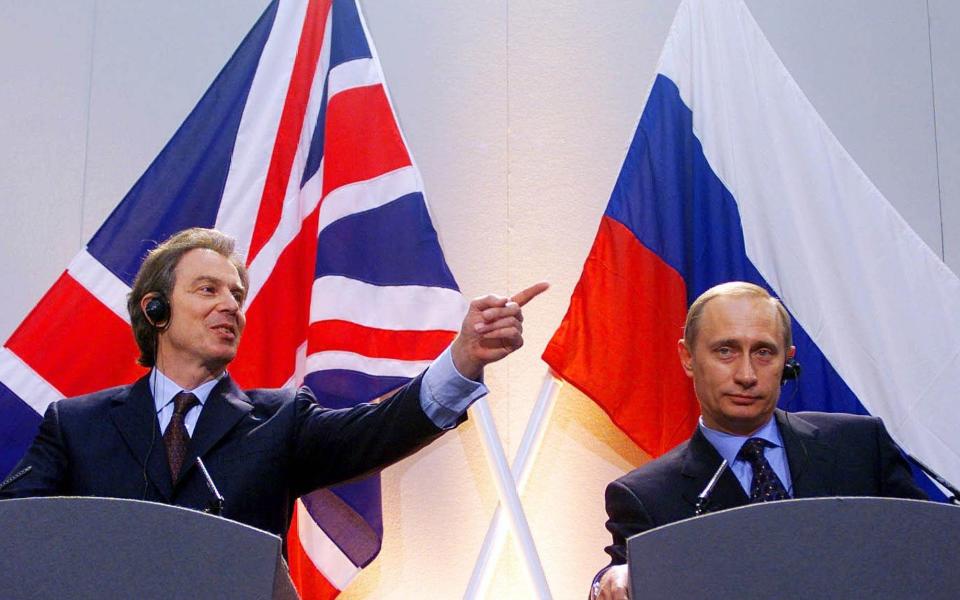 Sir Tony Blair and Vladimir Putin host a joint press conference in April 2000 - PA