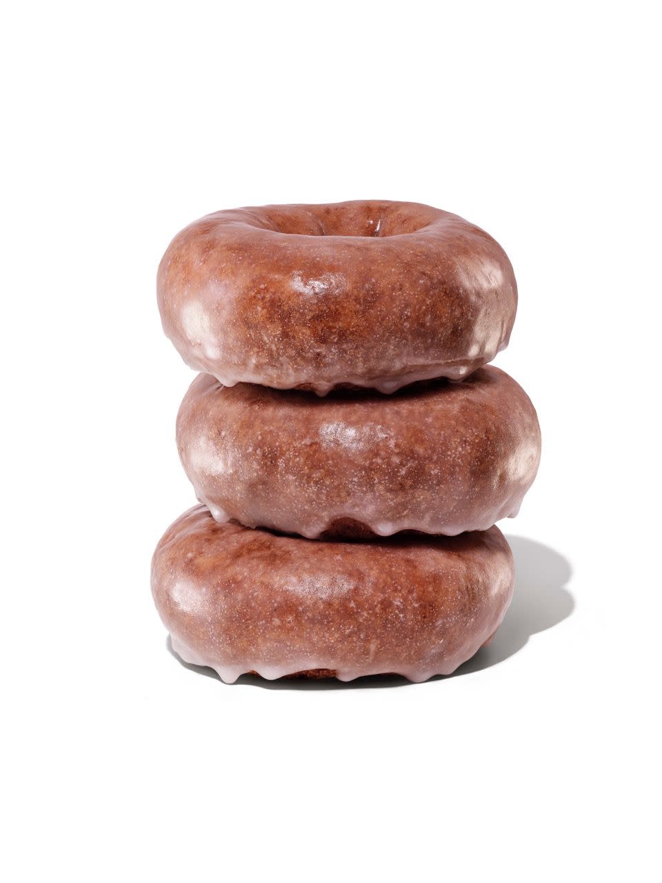 Dunkin' Retail 23 Window 5 Retouched Product Image: (3) Pumpkin Donuts, in a stack
(image + shadow + white background/transparency)