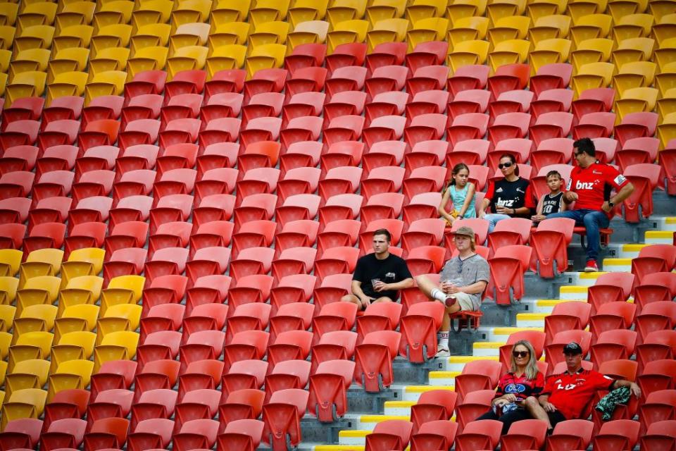 Sparse crowds watch the Super Rugby match between Japan's Sunwolves and New Zealand's Crusaders at Suncorp Stadium in Brisbane.