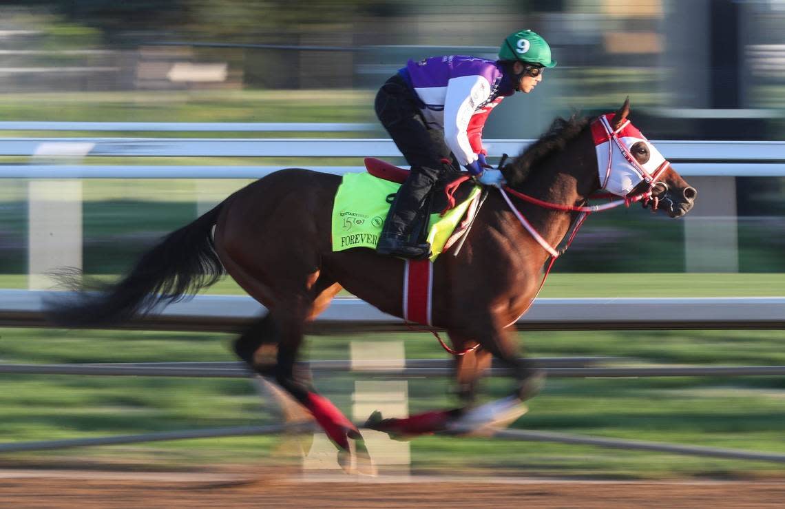 Kentucky Derby contender Forever Young works out on Saturday morning at Churchill Downs.
