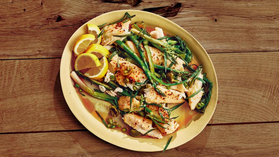 Butter-Roasted Halibut With Asparagus and Olives