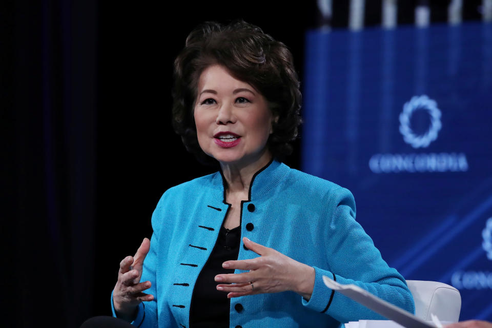 U.S. Transportation Secretary Elaine Chao speaks at the Concordia Summit in Manhattan, New York, U.S., September 24, 2018.  REUTERS/Shannon Stapleton