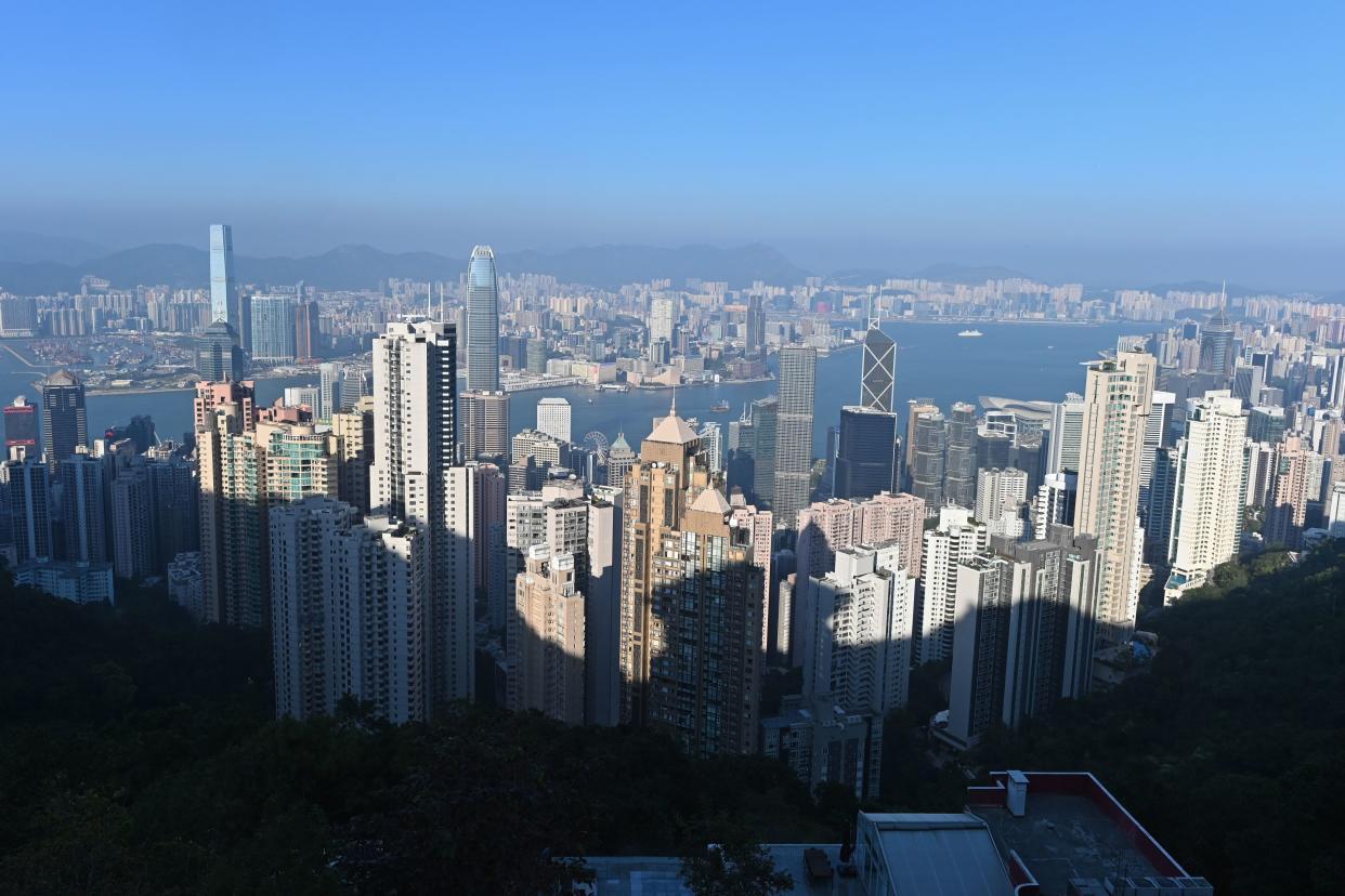 This picture taken on November 27, 2019 shows the Hong Kong skyline as seen from a lookout point on the city's Peak district. (Photo by Ye Aung THU / AFP) (Photo by YE AUNG THU/AFP via Getty Images)