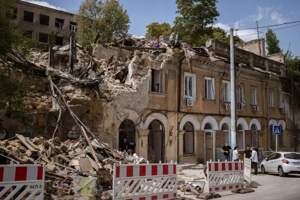 A photo of the nineteenth-century Porro House after being damaged by the missile attack in Odessa, Ukraine.