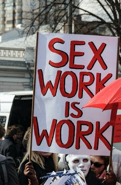 <span class="caption">Many working in prostitution want to be recognised as workers entitled to rights and protections.</span> <span class="attribution"><a class="link " href="https://www.shutterstock.com/image-photo/kyiv-ukraine-march-3-2017-picket-603391577" rel="nofollow noopener" target="_blank" data-ylk="slk:Shutterstock;elm:context_link;itc:0;sec:content-canvas">Shutterstock</a></span>