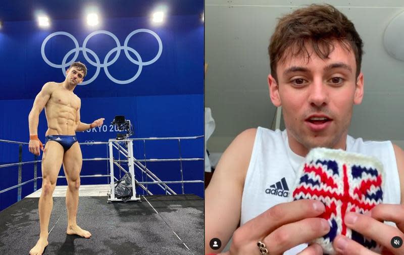 湯姆戴利為自己的奧運金牌織了一個袋子。（翻攝自Tom Daley、madewithlovebytomdaley IG/）